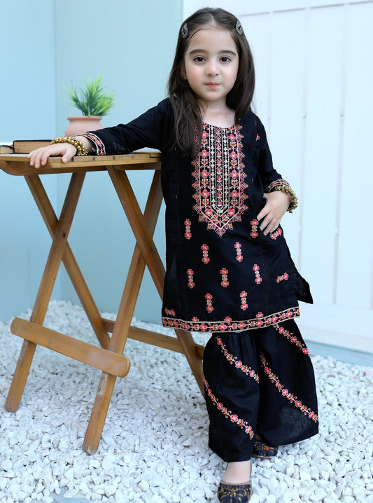 Black Olive Embroidered Gharara KST 072