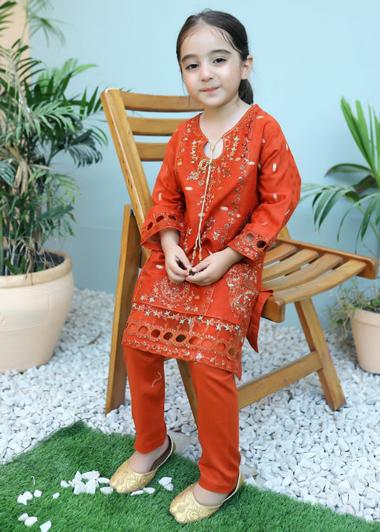 Chilli Orange 2pcs Embroidered Suit KST 075