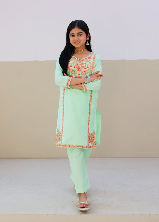 Tea Green Embroidered 2Pcs Suit KST 128