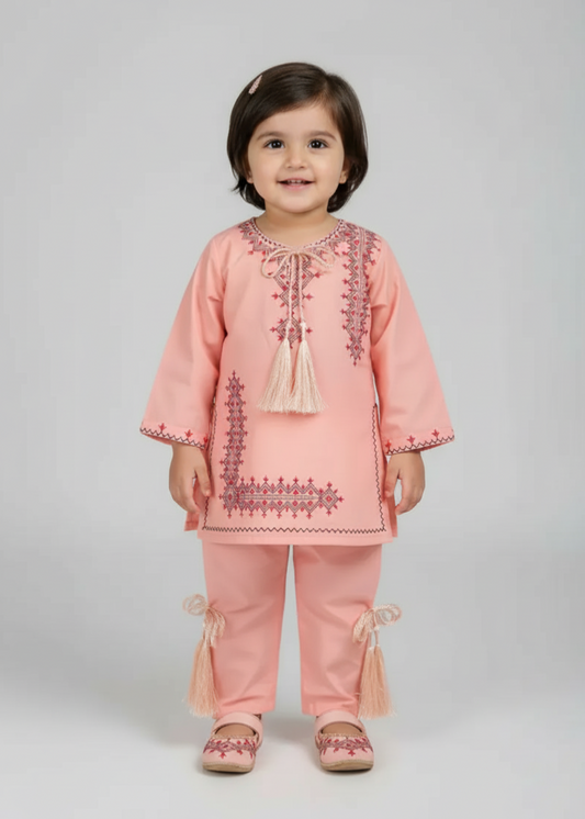 Peach Pink 2pcs Embroidery Set KST 096