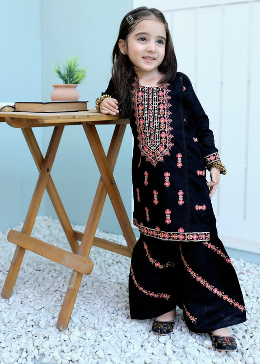 Black Olive Embroidered Gharara KST 072