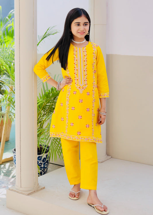 Yellow Embroidered 2Pcs Suit KST 130