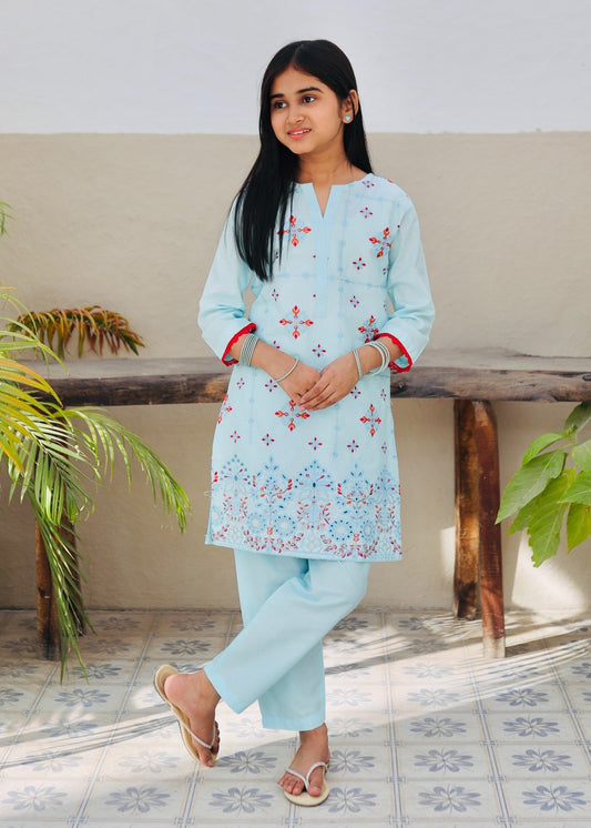 Light Blue Embroidered 2Pcs Suit KST 129
