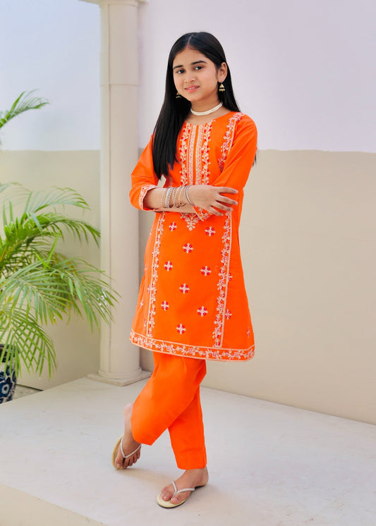 Orange Embroidered 2Pcs Suit KST 131