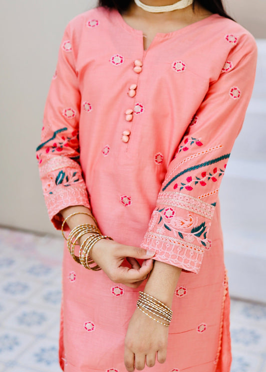 Peach Pink Embroidered 2Pcs Suit KST 132