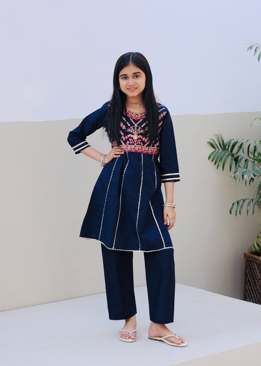 Navy Blue Embroidered 2Pcs Suit KST 125