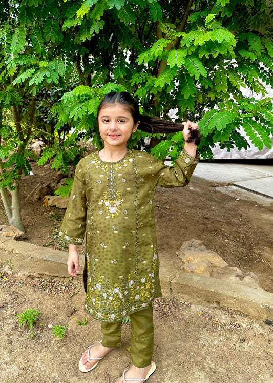 Olive Green Embroidered Suit KST 0073