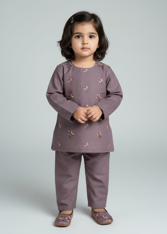 Battleship Grey 2pcs Embroidered Set KST 102