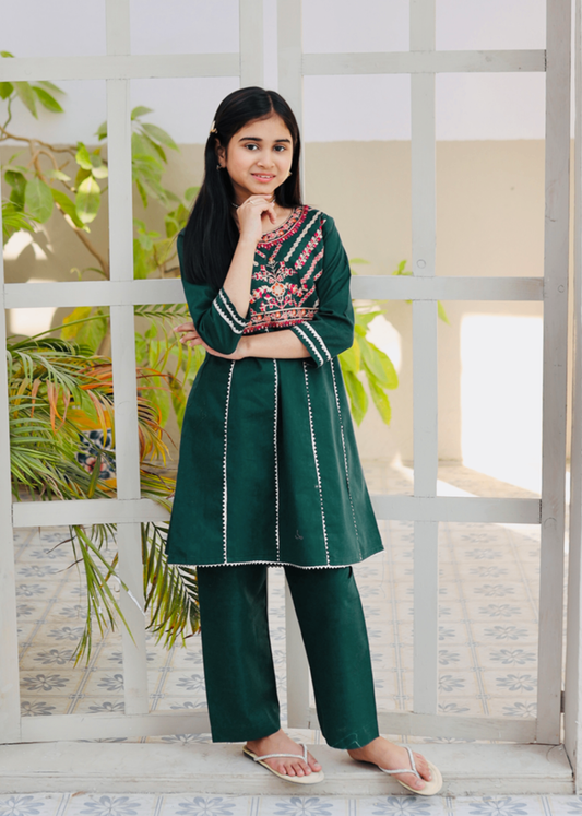 Bottle Green Embroidered 2Pcs Suit KST 126