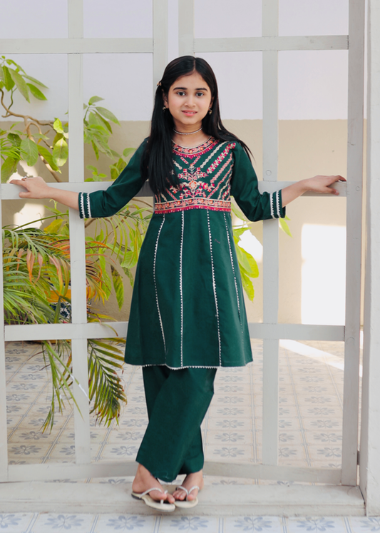 Bottle Green Embroidered 2Pcs Suit KST 126