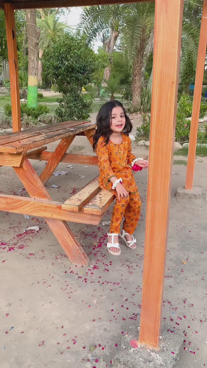 Burnt Orange 2pcs Printed Style Suit-KST 050