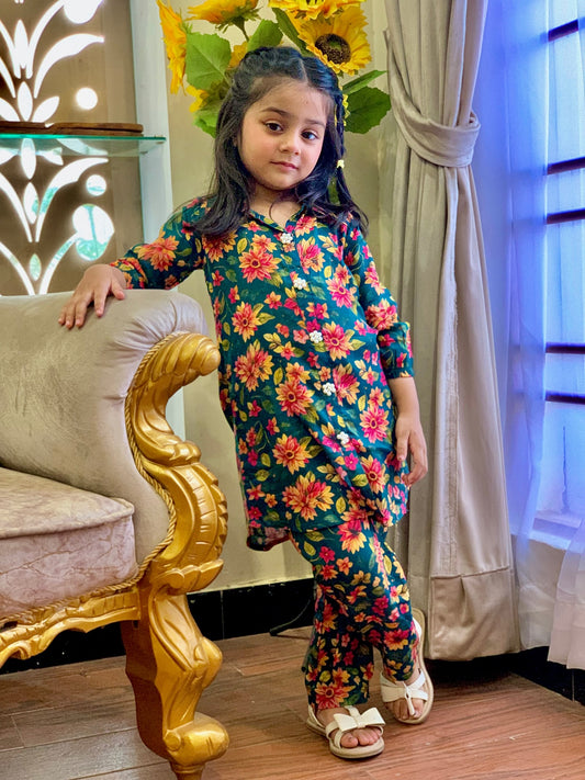 Shamrock Green 2pcs Printed Co-Ord Suit-KST 048