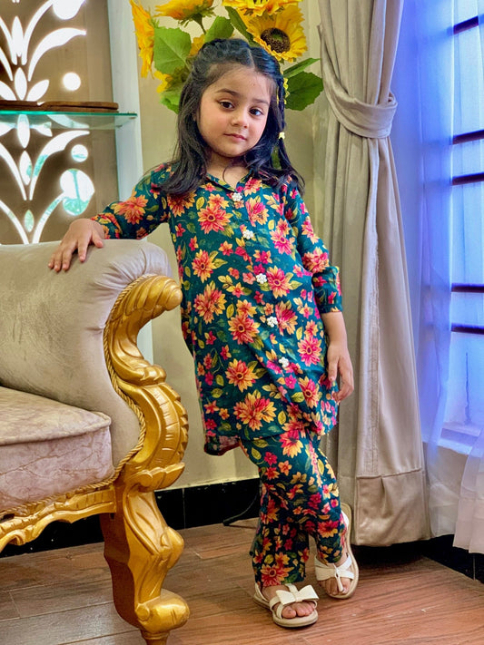 Shamrock Green 2pcs Printed Style Suit-KST 048