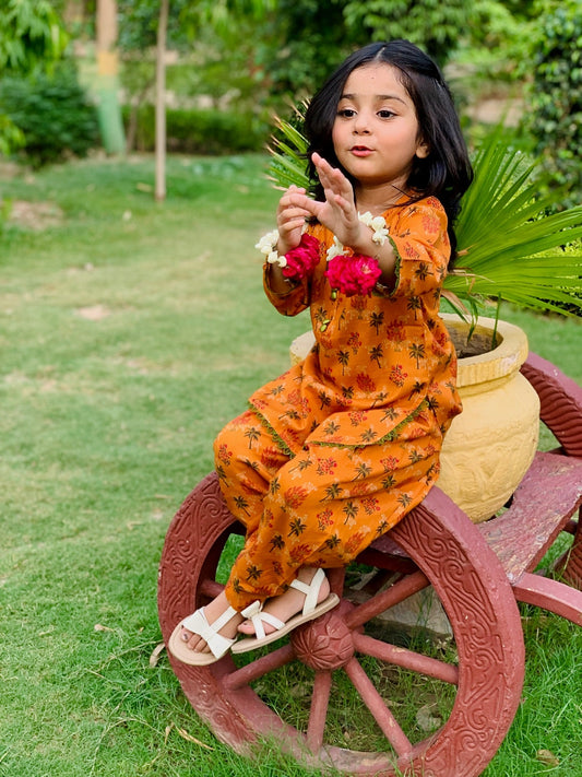 Burnt Orange 2pcs Printed Style Suit-KST 050